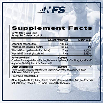 NF Sports Pre-Workout - Supports Energy, Cognitive Function, Strength, and Muscular Endurance to Optimize Workouts – Strawberry Lemonade Flavor - 25 Servings