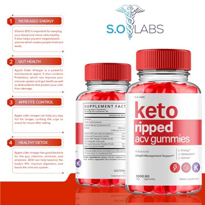 (2 Pack) Keto Ripped ACV Gummies Advanced Weight Loss, Keto Ripped Keto + ACV Gumm