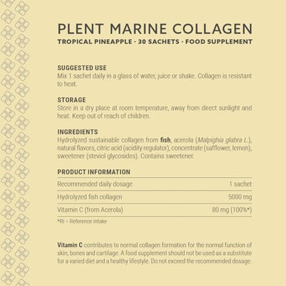 Plent Pure Marine Collagen Tropical Pineapple - Stay Beautiful - 5G Collagen Peptides Daily