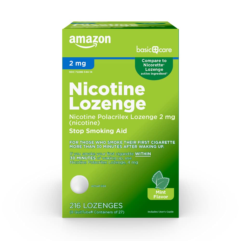 Amazon Basic Care Nicotine Polacrilex Lozenge, 2 mg (Nicotine), Mint Flavor