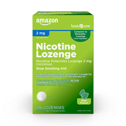 Amazon Basic Care Nicotine Polacrilex Lozenge, 2 mg (Nicotine), Mint Flavor