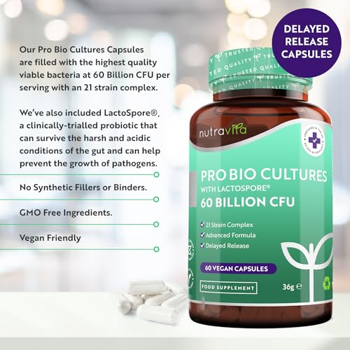 60 Billion CFU Probiotic Cultures - Scientifically Backed Lactospore® for Good Gut Flora