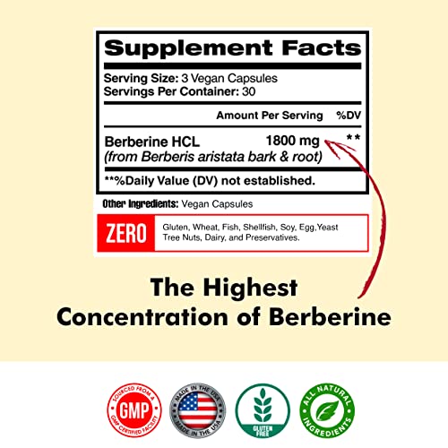 Berberine 1800mg Per Serving, Berberine Supplement, Berberine HCL, Berberine Pills