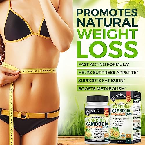 Garcinia Cambogia Weight Loss Pills - 1500mg HCA Pure Extract - Fast Acting Appetite Suppressant