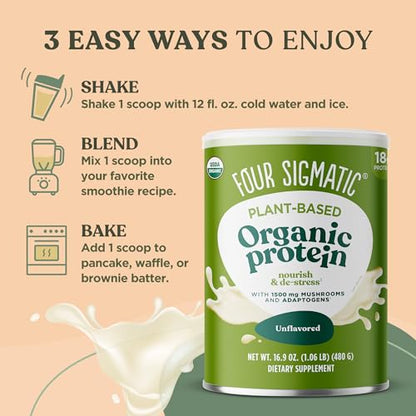 Four Sigmatic Organic Plant-Based Protein Powder Unflavored Protein with Lion’s Mane