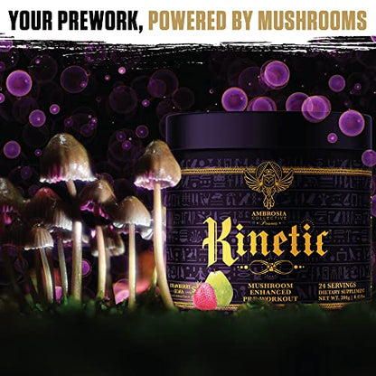 Ambrosia Kinetic Organic Preworkout, Mushroom Enhanced Natural Pre Workout Supplement