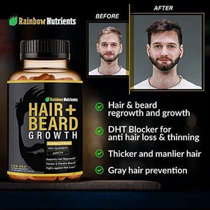 Rainbow Nutrients, LLC Hair + Beard Growth Vitamins for Men | Biotin 10,000mcg