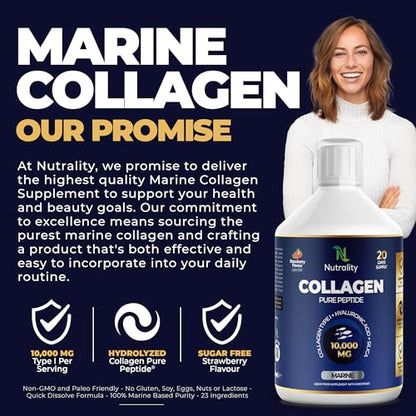 Nutrality Marine Collagen Sugar Free Liquid | Peptides, Hyaluronic Acid, Silica, Biotin, 10000mg Type 1