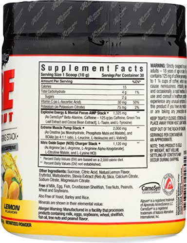 Bluebonnet Nutrition Extreme Edge Pre workout, Muscle Recharging Formula*, Increases Nitric Oxide (NO) levels*, Soy-Free, Dairy-Free, Lemon, 0.66 LB, 30 Servings