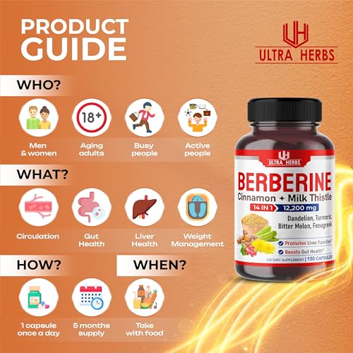 Ultra Herbs Premium Berberine 12,200MG with Cinnamon, Milk Thistle *USA Made & Test*