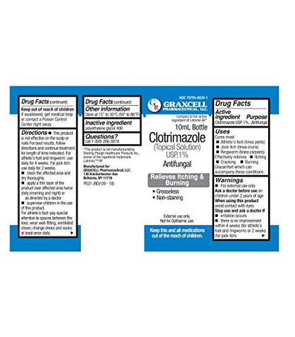 Graxcell Clotrimazole 1% Antifungal Topical Solution for Athlete's Foot, 0.33 Fluid Ounce