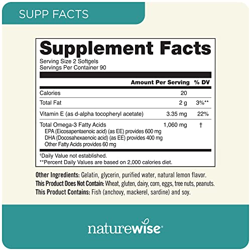 NatureWise High-Potency 1000mg Omega 3 with 600mg EPA, 400mg DHA, & Vitamin E