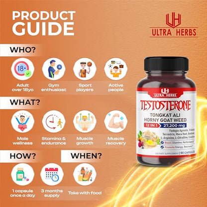 Ultra Testo 27,200mg 12 IN 1 complex with L-Arginine, Fadogia Agrestis, Tribulus Terrestris