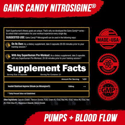 ALPHA LION Gains Candy, Supplement Pills for Muscle Pump & Blood Flow, Nitric Oxide