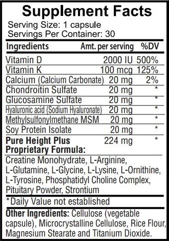 Height Growth Vitamins Grow Taller - Increase Bone Strength Bone Density Bone Growth