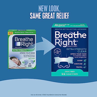 Breathe Right Nasal Strips | Extra Strength | Clear | For Sensitive Skin