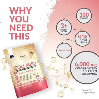 Collagen Powder 600g - 100 Servings - High Grade Pure Bovine 100% - Collagen Peptides Hydrolysate