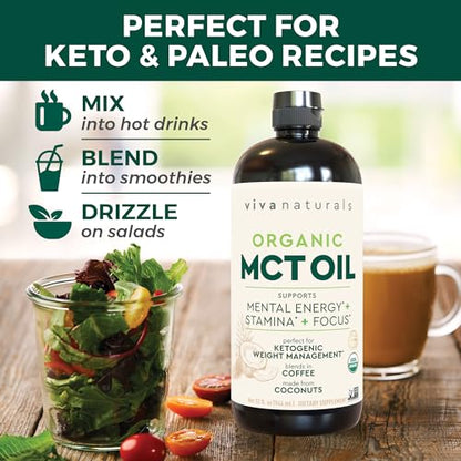 Viva Naturals Organic MCT Oil for Keto Coffee (32 fl oz) - Best MCT Oil Supplement