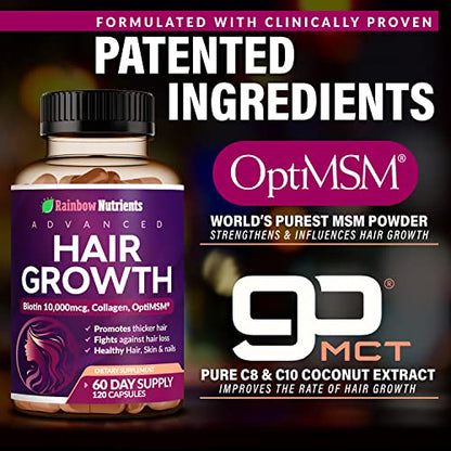 Hair Growth Vitamins for Women | Biotin 10,000mcg, Collagen, Patented OptiMSM