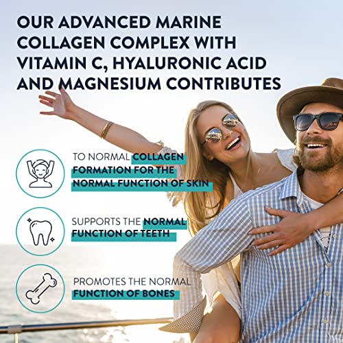 Marine Collagen Tablets for Women and Men with Hyaluronic Acid, Natural Vitamin C & Magnesium - with Pure Collagen peptides