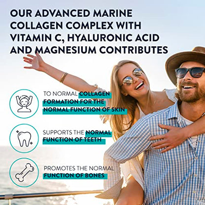 Marine Collagen Tablets for Women and Men with Hyaluronic Acid, Natural Vitamin C & Magnesium - with Pure Collagen peptides