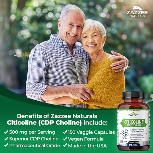 Zazzee Extra Strength Citicoline CDP Choline, 500 mg per Serving, 100 Vegan Capsules