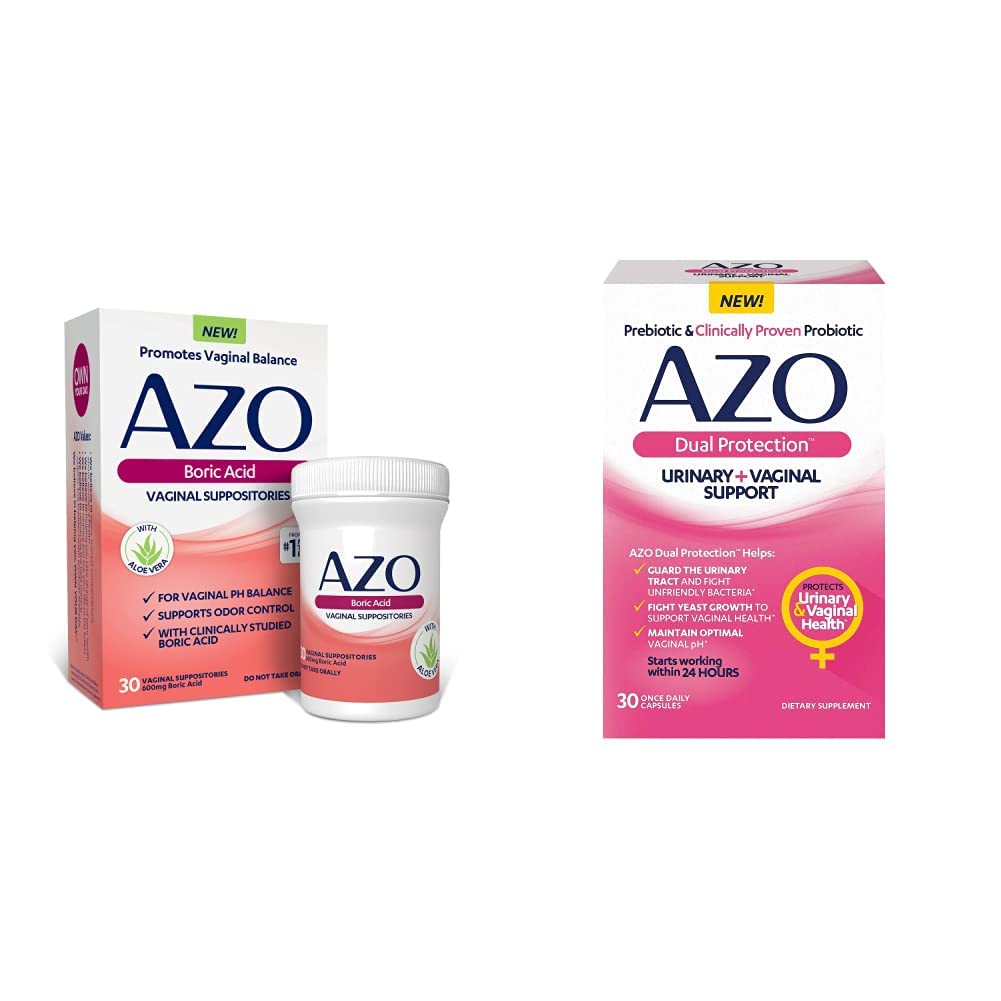 AZO Boric Acid Vaginal Suppositories, 30 Count + AZO Dual Protection, 30 Count, Urinary + Vaginal Support*