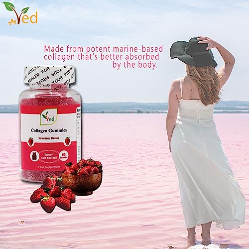 Ved Collagen Gummies; Chew Gummies Strawberry Flavour, Raw Unfiltered Collagen Gummies