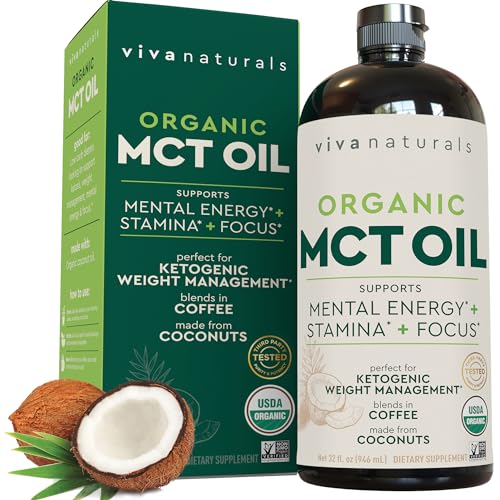 Viva Naturals Organic MCT Oil for Keto Coffee (32 fl oz) - Best MCT Oil Supplement 