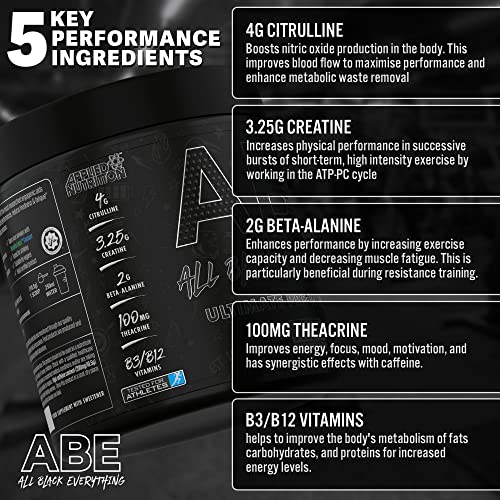 ABE All Black Everything Pre Workout Energy, Increase Physical Performance with Citrulline, Creatine, Beta Alanine, Caffeine Vitamin B Complex (Cherry Cola, 315g)