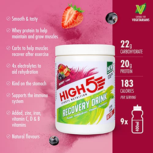 HIGH5 Recovery Drink | Whey Protein Isolate | Promotes Recovery | (Berry, 450g)