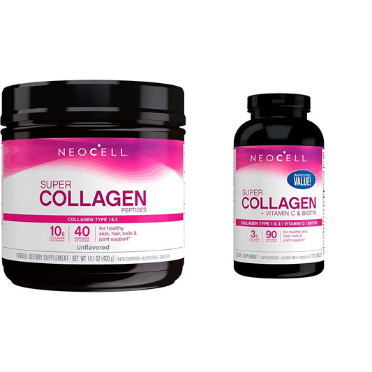 NeoCell Super Collagen Powder, 10g Collagen Peptides per Serving & Super Collagen 