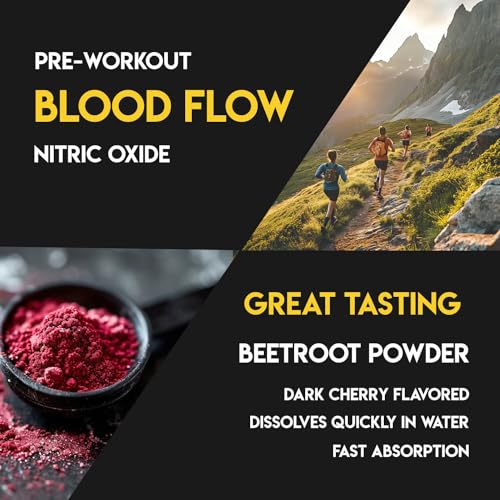 Beetroot Pro Pre-Workout Powder - 10oz, 28 Servings, Dark Cherry Flavor - Boosts Energy, Endurance, Muscle Strength -Vegan Aminos Fast-Acting Nitric Oxide for Circulation, Heart Health, VO2 Max