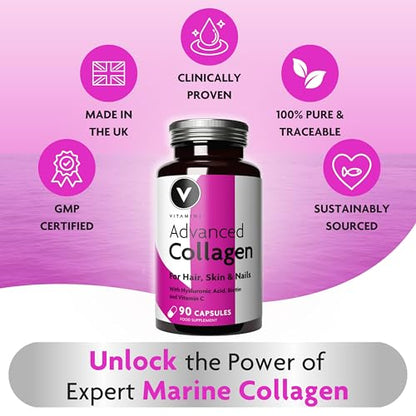 Premium Collagen Supplements for Women - High Strength Marine Collagen with Hyaluronic Acid, Biotin, Vitamin C & E