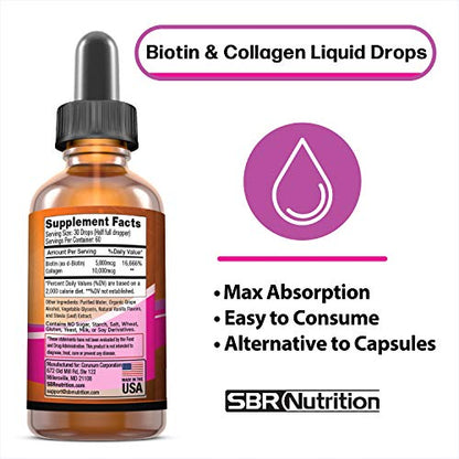 SBR Nutrition Biotin and Collagen Liquid Drops Daily Food Supplement, Vitamins