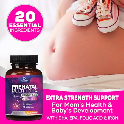 Women's Prenatal Multivitamin with Folic Acid & DHA, Prenatal Vitamins w/ Folate, Omega 3