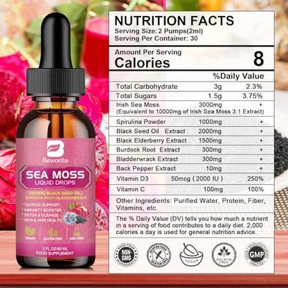 3000mg Sea Moss Liquid Drops - Organic Black Seed Oil & Irish Sea Moss