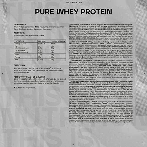 Bulk Pure Whey Protein Powder Shake, Vanilla, 500 g, Packaging May Vary