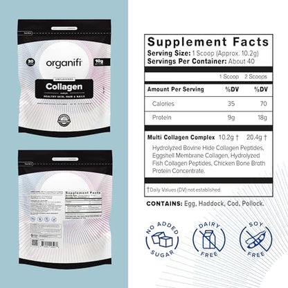 Organifi Collagen Powder - Fuller Hair, Stronger Nails, and Radiant Skin - Replenish