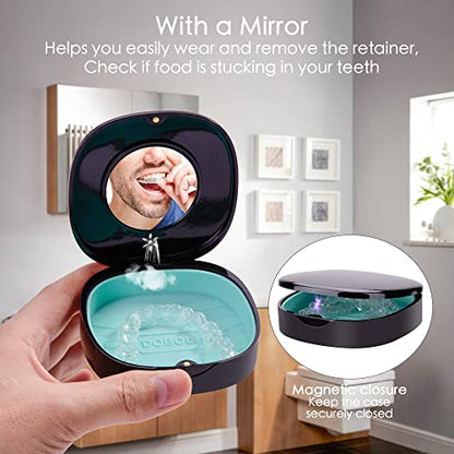 2 Pack Retainer Case with Vent Holes, Mirrors,Compatible with Invisalign,Night Guards