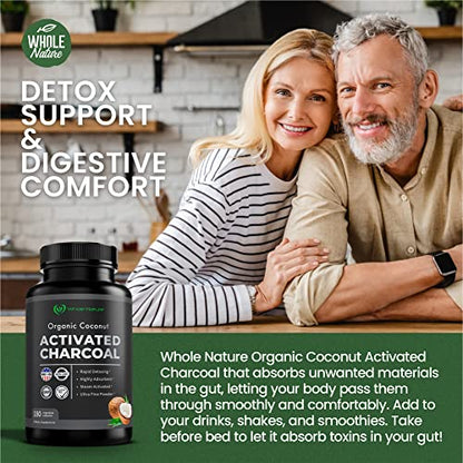 Activated Charcoal Capsules, 180 Vegan Pills Highly Absorbent Helps Reduce Gas, Bloating