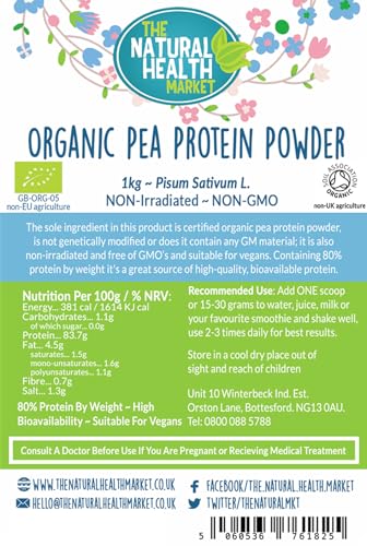 Organic Pea Protein Powder 1kg by The Natural Health Market • 80% Vegan Protein