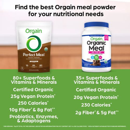 Orgain Organic Perfect Meal Replacement Protein Powder, Chocolate - 25g Plant Based