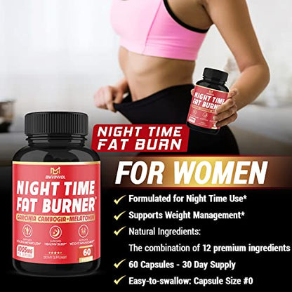 BMVINVOL Night Time Fat Burner, 12-in-1 Powerful Blend of Green Tea, Ceylon Cinnamon