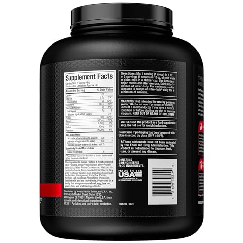 Whey Protein Powder, MuscleTech Nitro-Tech Whey Protein Isolate & Peptides, Protein