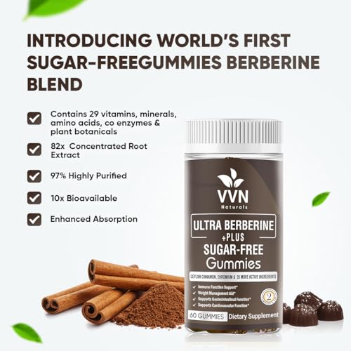 VVNATURALS Sugar-Free 2250mg Berberine HCL with Ceylon Cinnamon HCI 82.1 Concentrated