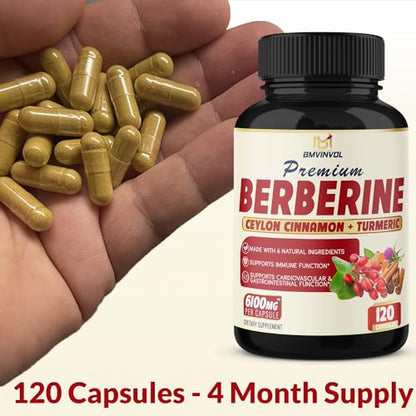 BMVINVOL Premium Berberine HCl 6-in1 Equivalent 6100mg - 120 Capsules - Plus Ceylon