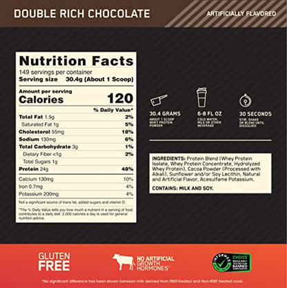 Optimum Nutrition Gold Standard 100% Whey Protein Powder, Double Rich Chocolate