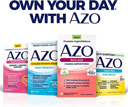 AZO Boric Acid Vaginal Suppositories (30 Count) + Complete Feminine Balance Daily Probiotics for Women