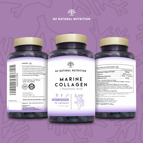 Marine Collagen with Hyaluronic Acid for Skin Care, Hair Care, Joints. Magnesium, Vitamin C. Hydrolysed Collagen Supplements